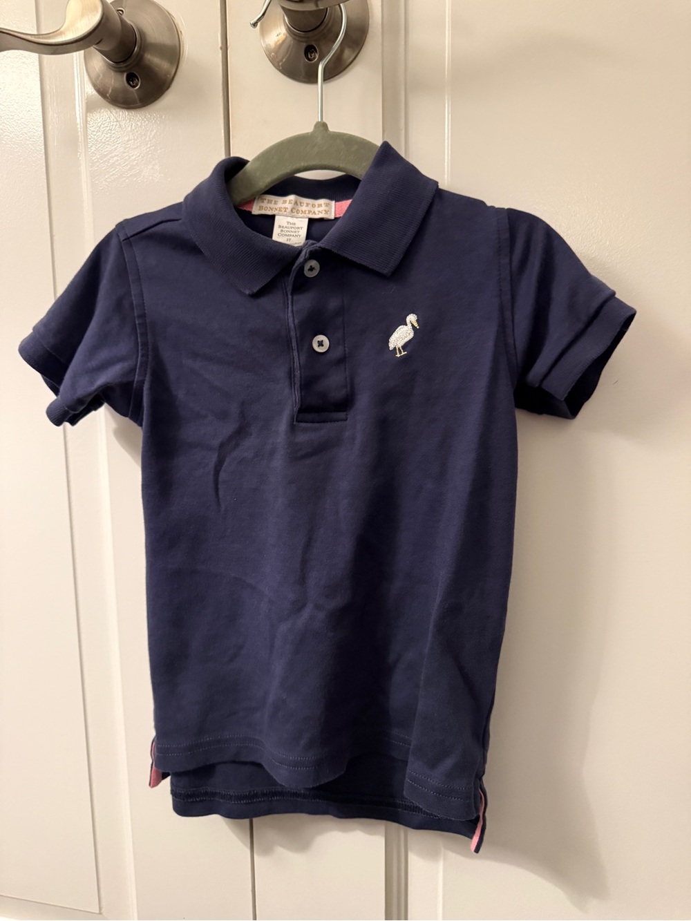 The Beaufort Bonnet Company Navy Polo Shirt with White Embroidered Pelican